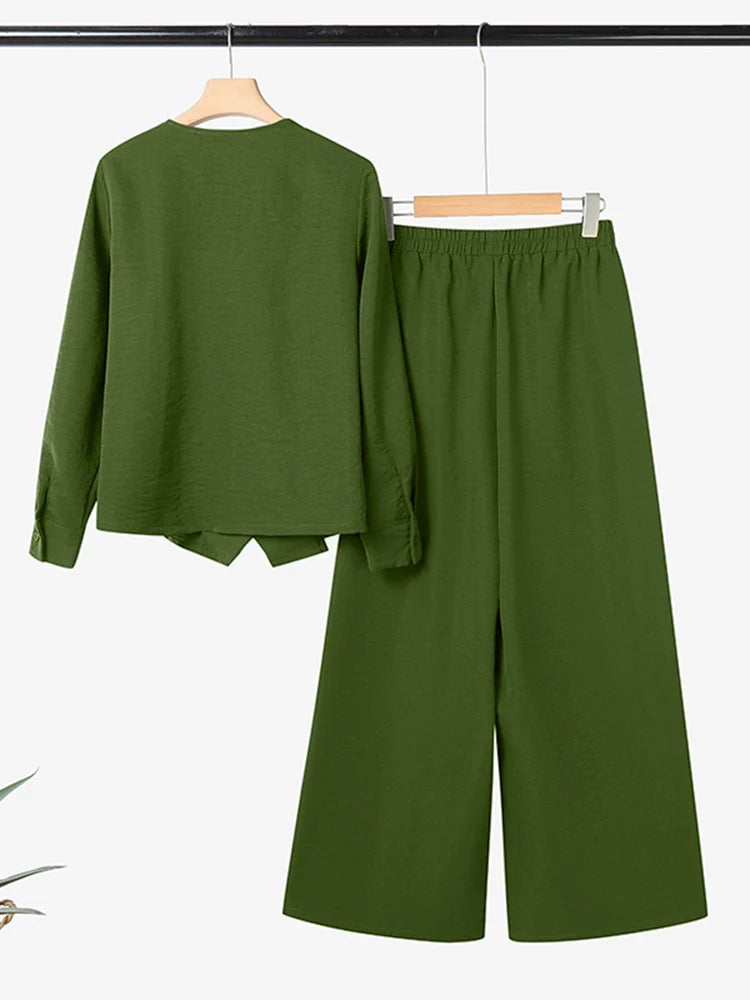 Fashion Autumn Pant Sets ZANZEA Women 2025 Matching Sets Elegant V Neck Long Sleeve Tops Pant Suit Casual Solid OL Work Outfits
