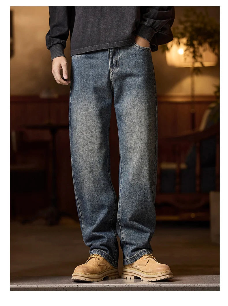 Mens Elastic Waist Jeans Relaxed Fit Men's Blue Jeans with Elastic Waist with Zipper and Button
