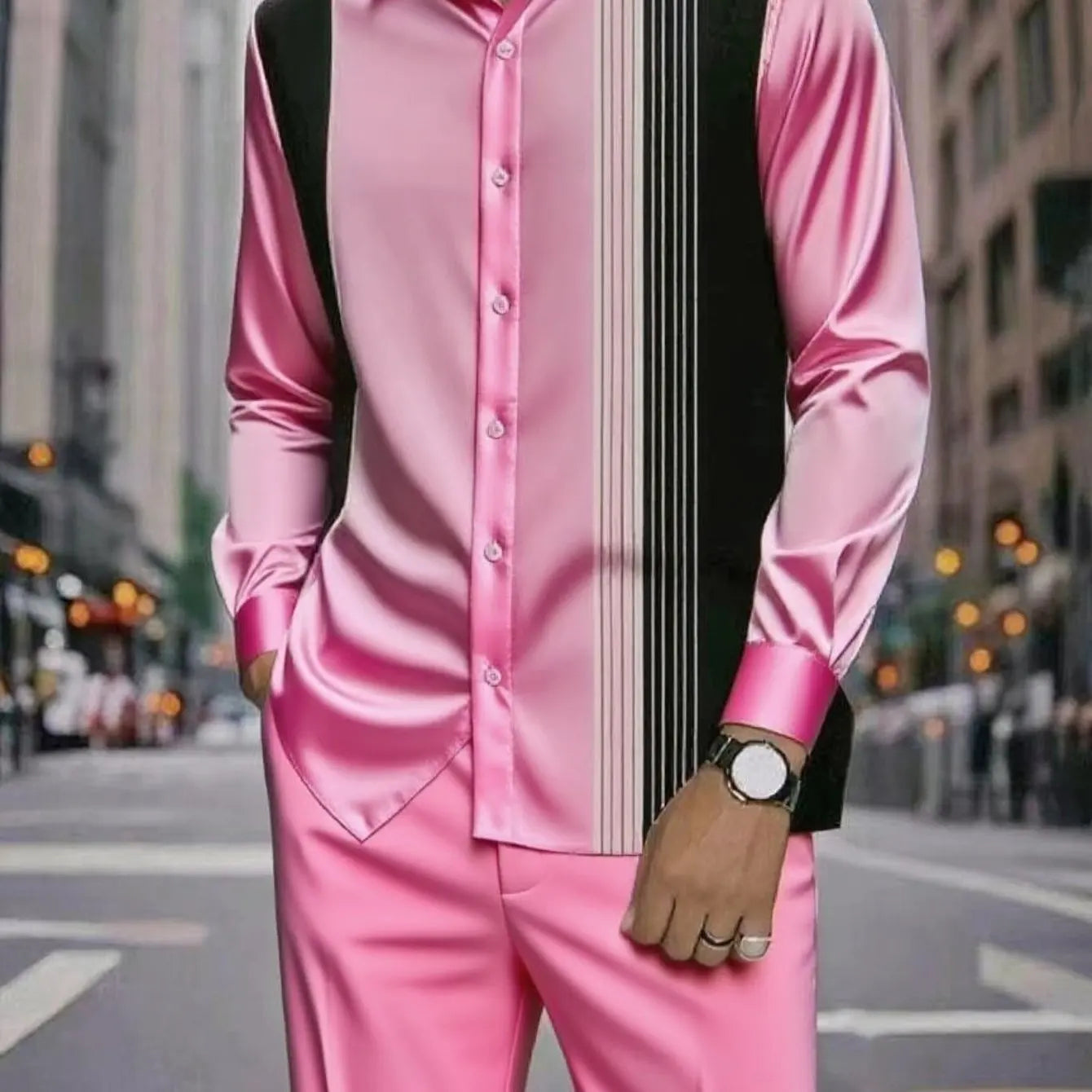 Men's Formal 2Pc Matching Suit Autumn New Long Sleeve Shirt Pants Fashion Business Casual Trendy Tailored Comfortable Outfit