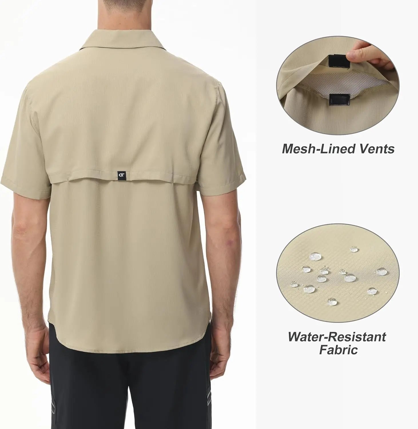 Men's Short Sleeve Lightweight Fishing Shirts, UPF 50+ Breathable Cargo Shirt, Button Down Tactical Shirts with Zip Pocket