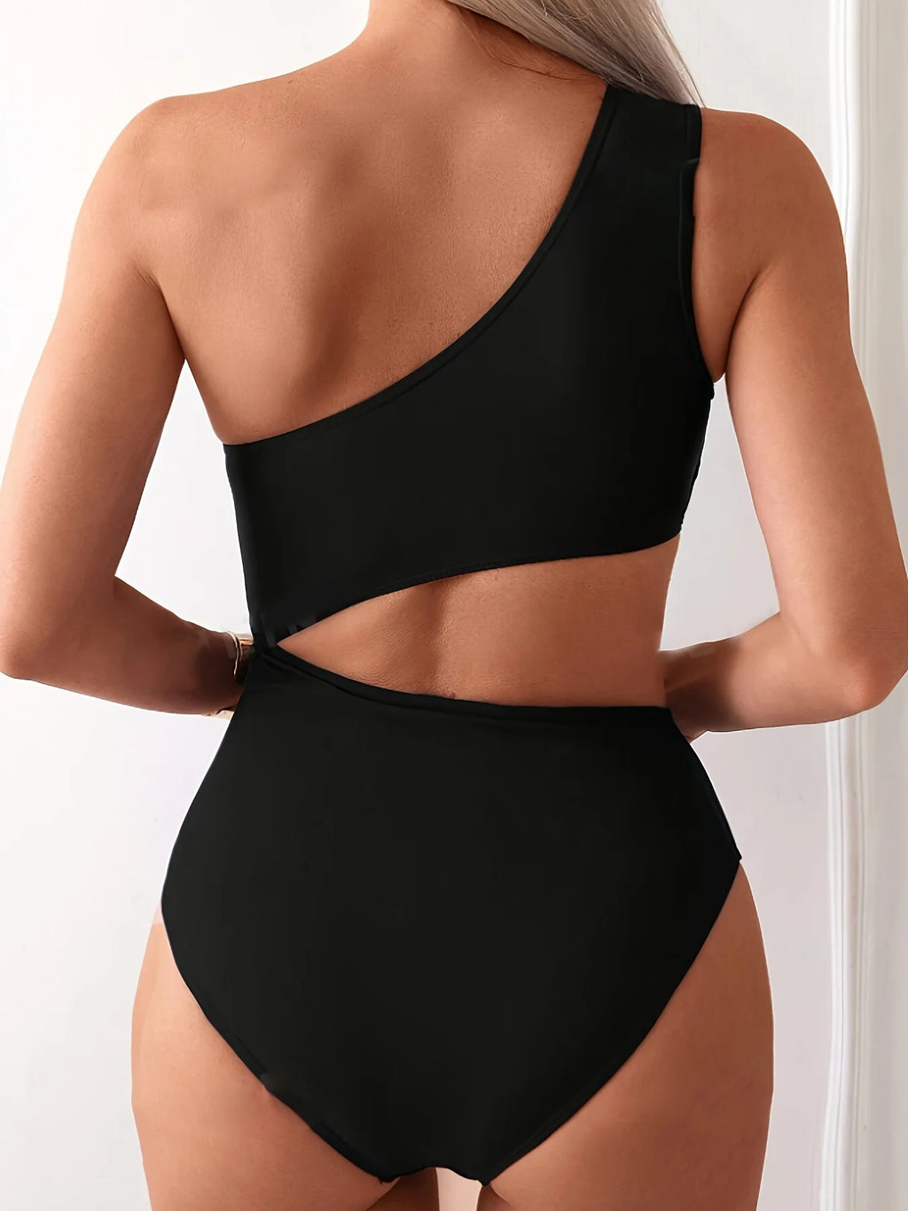 A Set of Sexy Solid Color Hollow Jumpsuit Beach One-Shoulder Women's Swimsuit