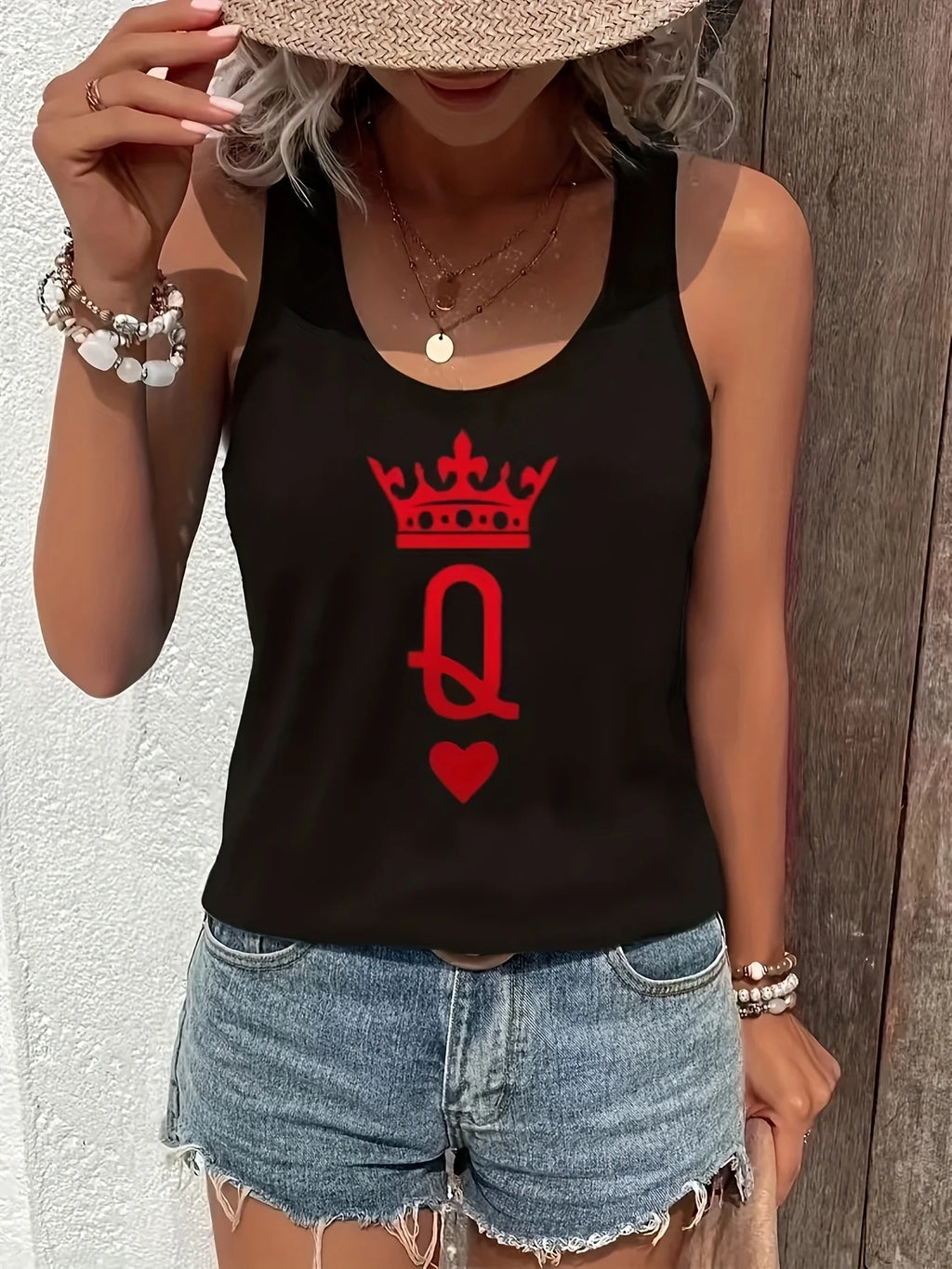 Loose plus size wing pattern printed round neck white vest summer casual sleeveless top women's clothing