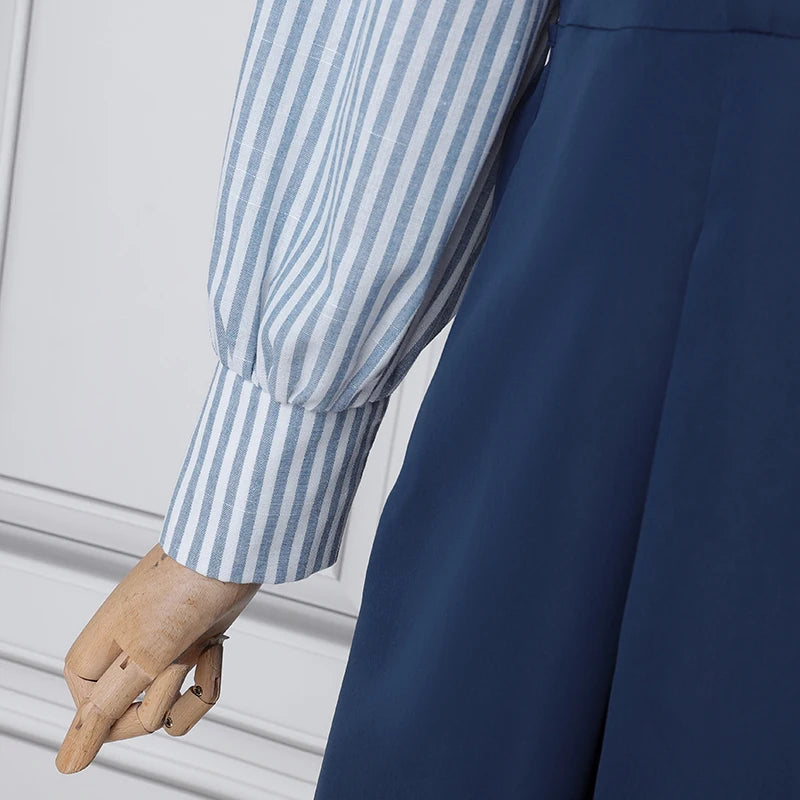 ZANZEA Women Long Shirt Dresses Autumn Long Sleeve Striped Fake 2 Piece Shirts Maxi Robe Fashion Elegant Office Party Vestidos