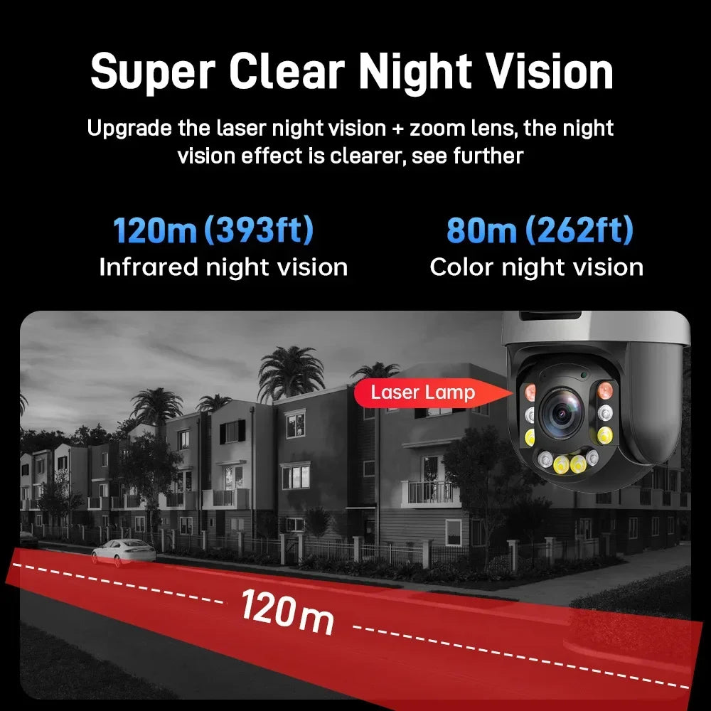 8MP 50X Zoom PTZ Camera Wifi Dual Lens 4K 20X Outdoor Surveillance Camera 393ft Ultra Long IR Vision Distance ONVIF Security