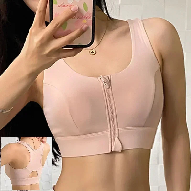 Cloud Hide Front Zipper Sports Bra Women Underwear Push Up Yoga Crop Top Bras Solid Athletic Vest Gym Fitness Shirt Sportswear
