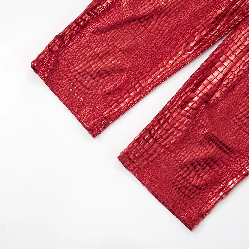 CUTENOVA Sexy Snake Print Solid Color Glossy Elastic High-Waisted Seven-Minute Casual Pants Summer New Women'S Clothing