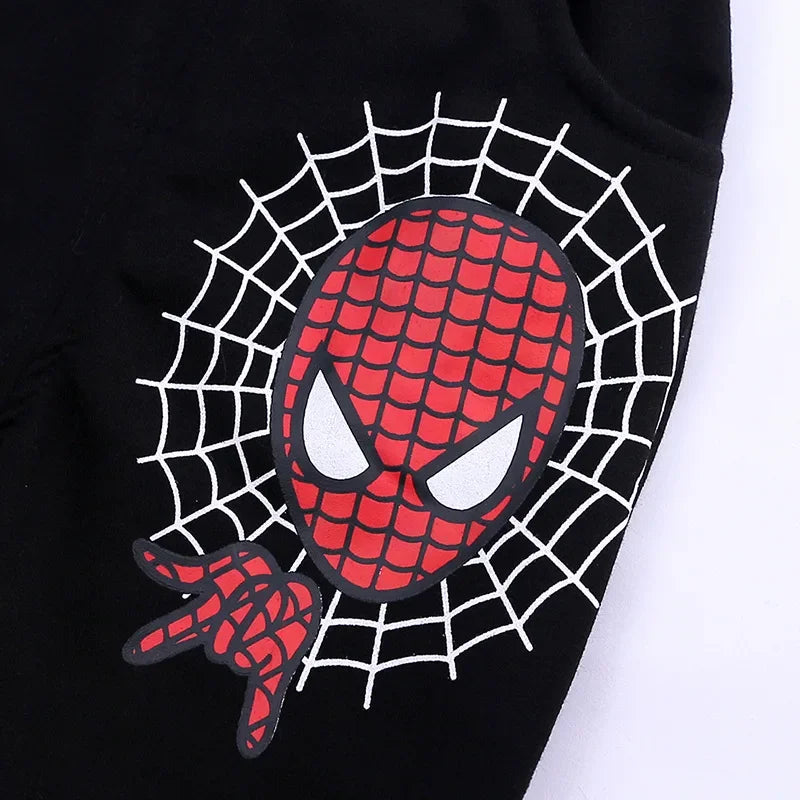 3pcs Cartoon Print Spiderman Cosplay Costume Autumn Kids Boys Sleeveless Hooded Vest +T Shirt+Pant Tracksuit Children Outfits