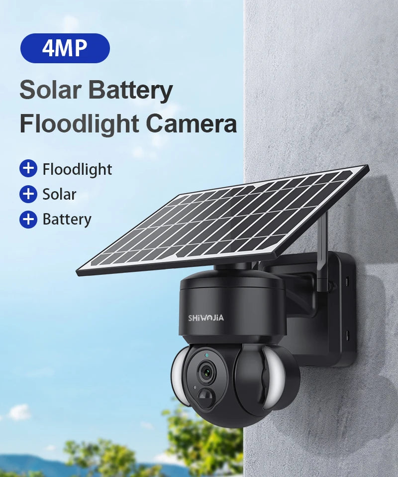 SHIWOJIA 4MP WIFI Solar Camera 4G Sim Card PIR Human Detection Solar Battery Security Camera CCTV Video Surveillance Outdoor Cam