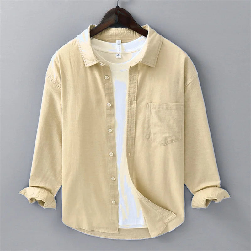 11-color men's shirt linen long-sleeved shirt business leisure men's top outdoor shopping loose large size XS-6XL size