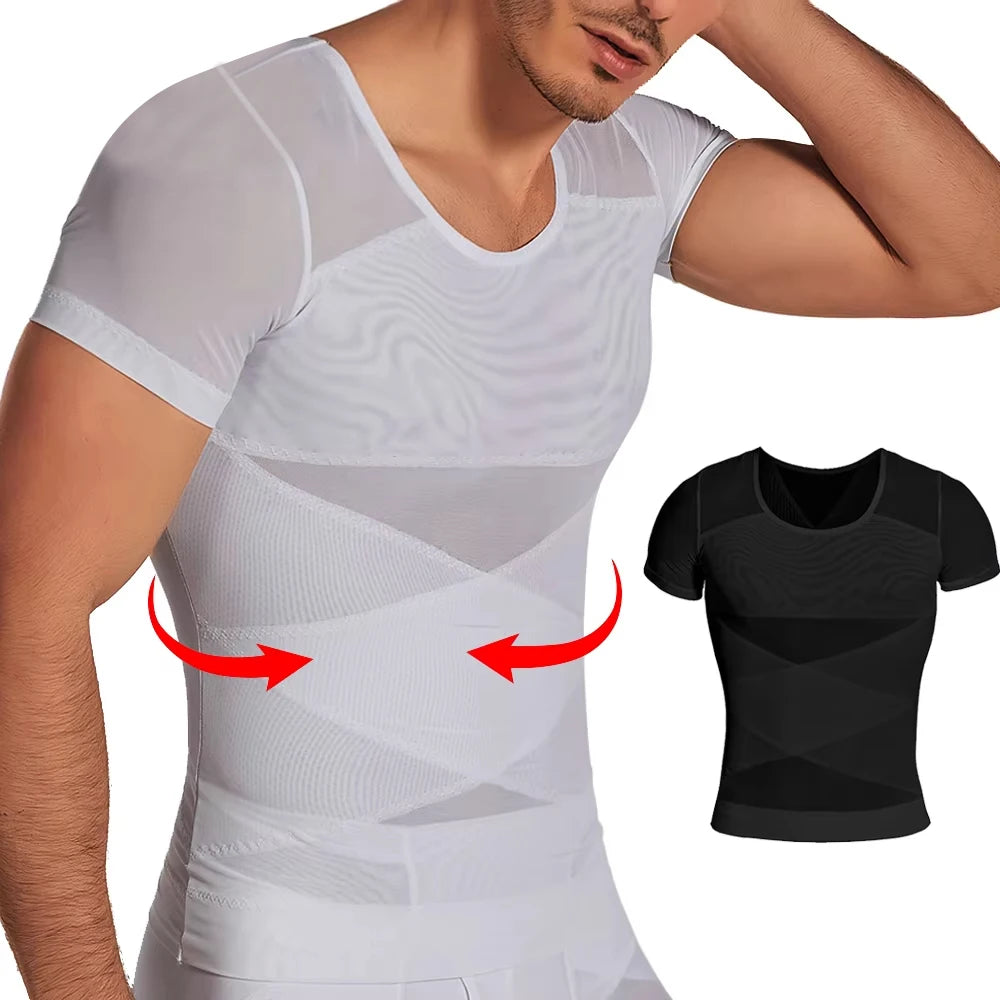1Pcs/Men's Tummy-Control Shaping T-Shirt Base Layer Sports Shaping Underwear Lightweight Breathable Mesh Tank Top Tummy-Control