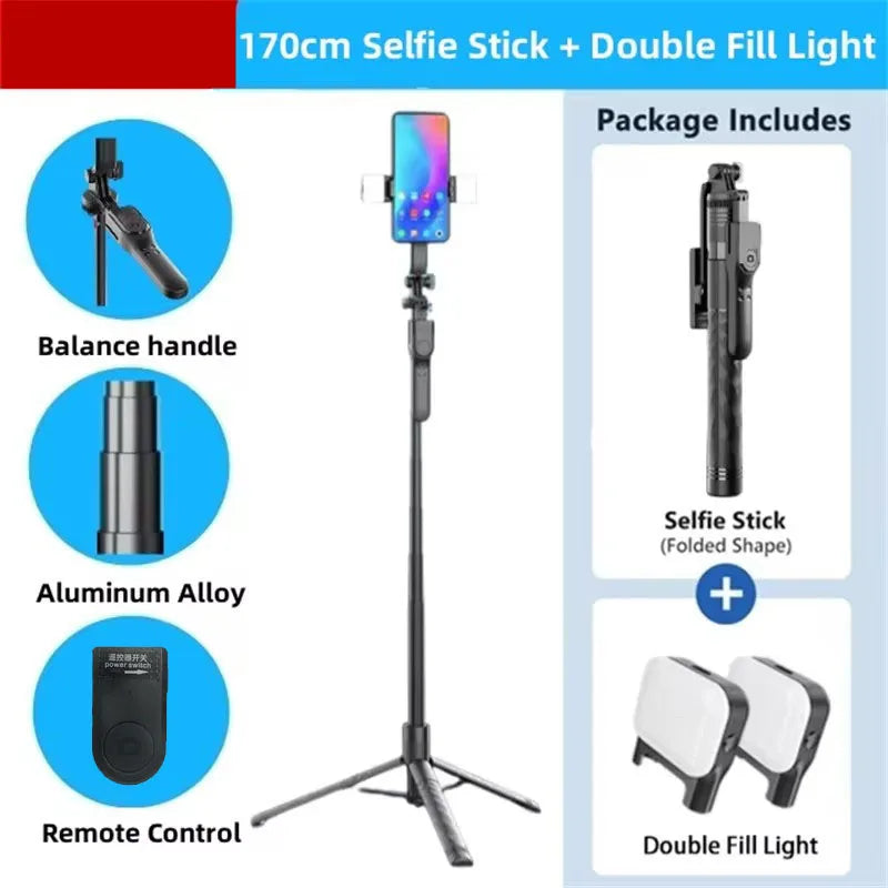 COOL DIER New 1.7M Wireless Selfie Stick Tripod Foldable Stand For Gopro Action Cameras Smartphones Balance Steady Shooting Live