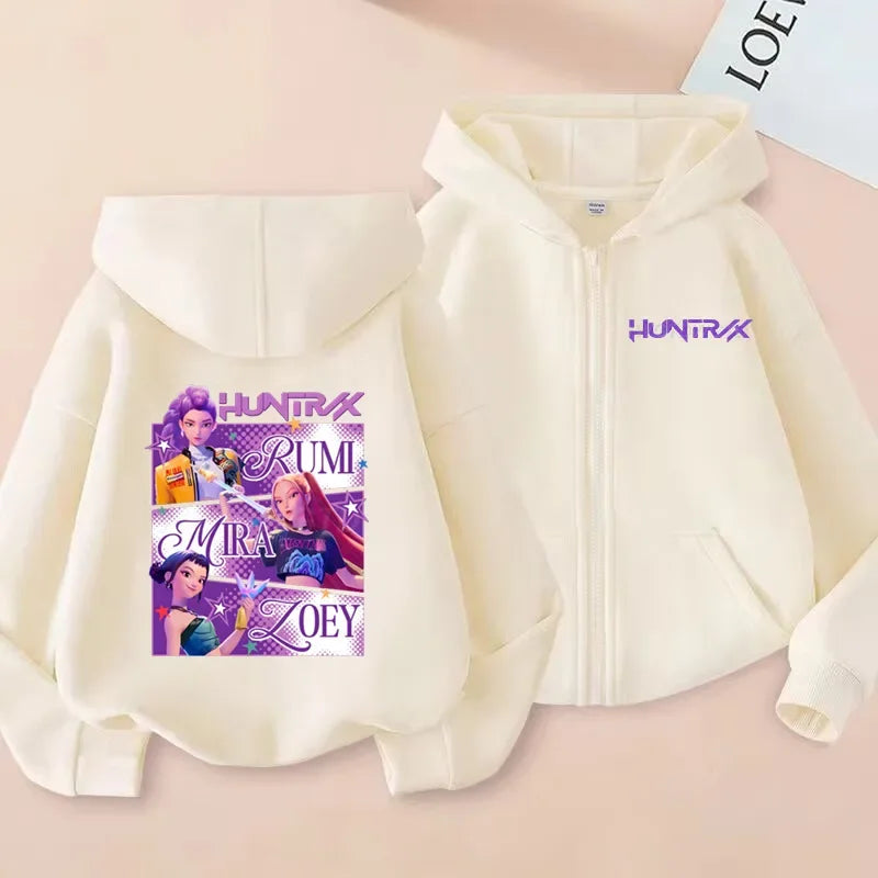 Kpop Demon Hunters Hoodie Coat Boys Girls Anime Fashion Zipper Jacket Children Spring Autumn Hoodies Kids Clothes