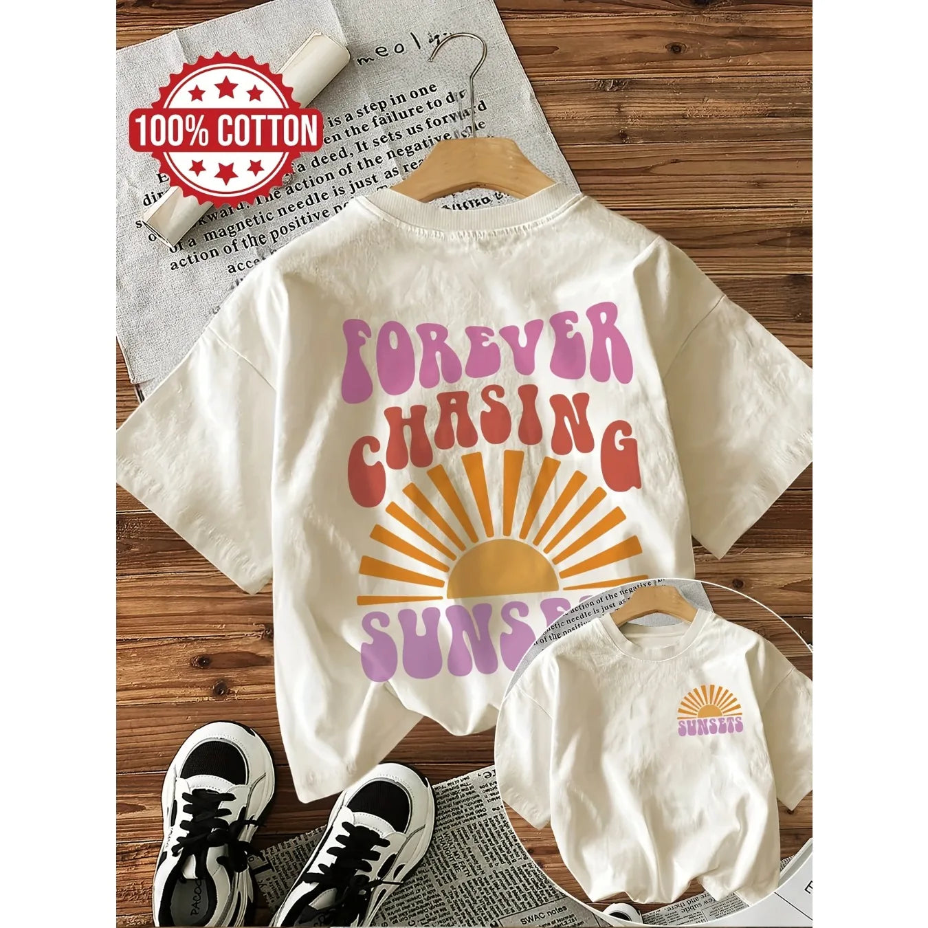 100% Cotton Forever Chasing Sunsets T-Shirts Female Funny T Shirts Egirl Korean Fashion Graphic Tees Tops Women Clothing