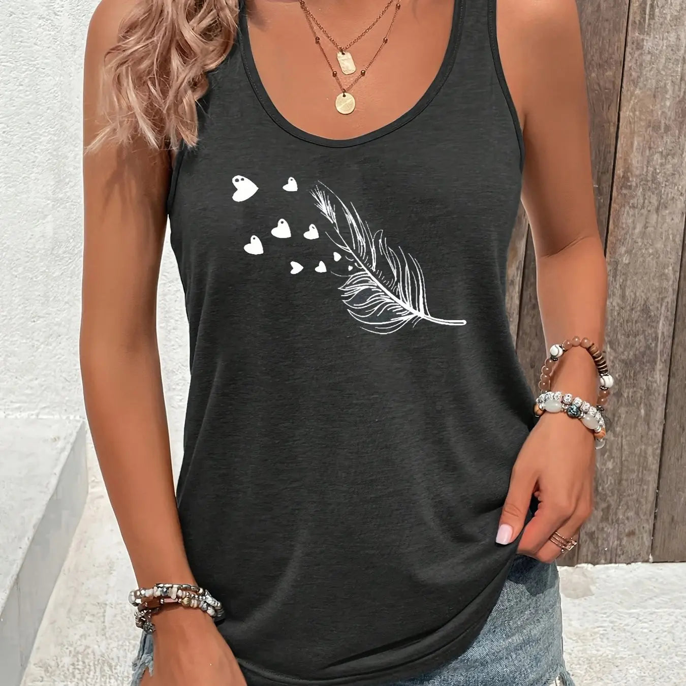 printed Summer women's loose and personalized dream catcher mesh printed vest top T-shirt comfortable sleeveless