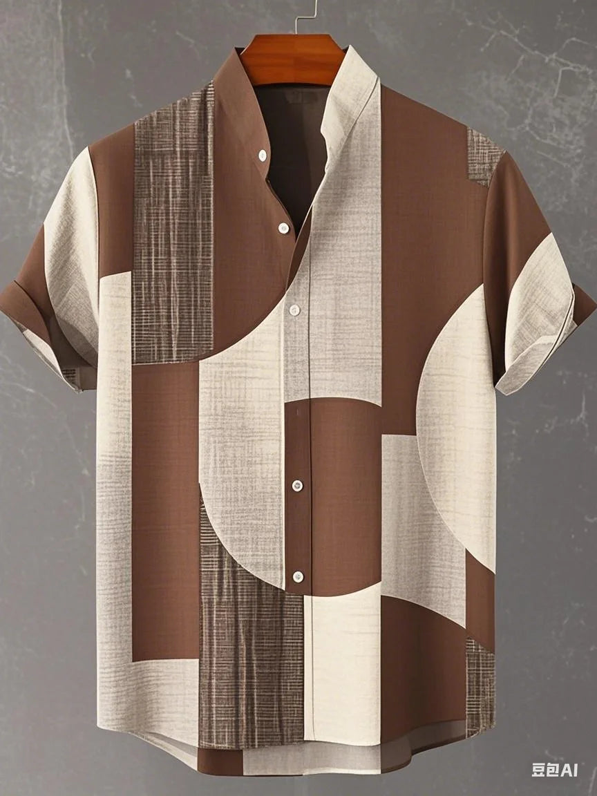 Chemise à manches longues et col montant pour homme, nouvelle collection printemps-automne, imprimée en 3D, rayures irrégulières