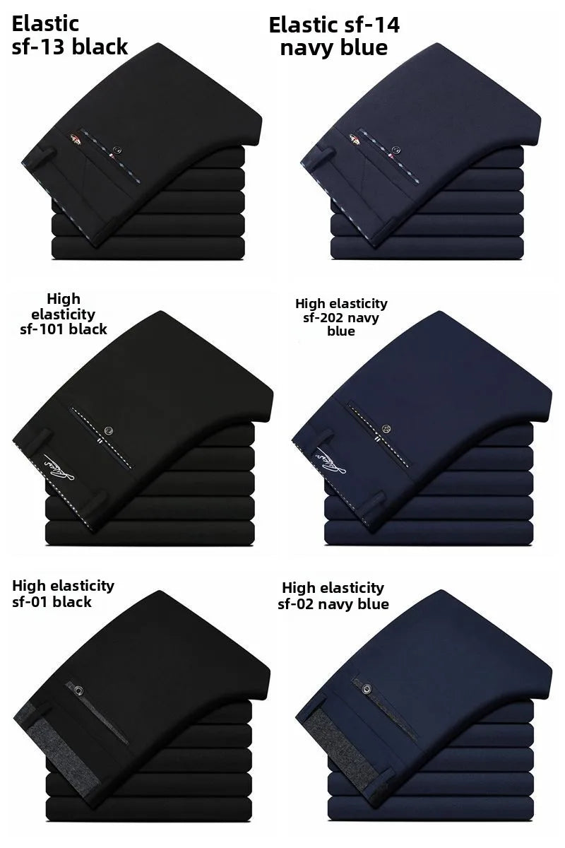 Elastic Waist Dress Pants Men, Professional Office Trousers Wrinkle Resistant, Spring Autumn Slim Fit Thin Business Chino Pants