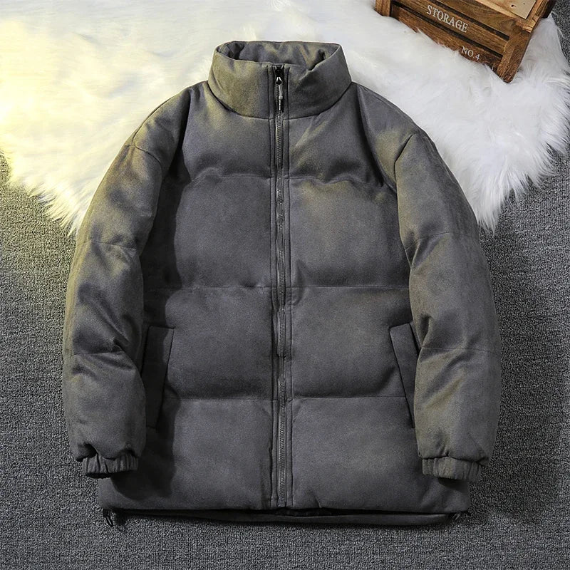 Men's Winter Loose Plus-sized Simple Stand-up Collar Cotton-padded Jacket Warm Thick Trendy Versatile Bottoms