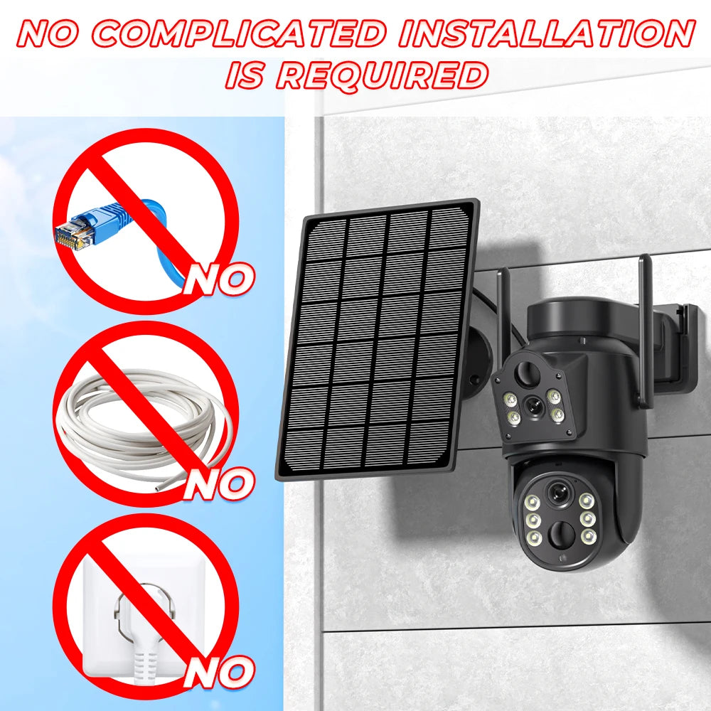 4K HD Solar WiFi Camera Outdoor Built-in Battery Dual Lens 2K Security Camera Solar Panel Wireless Video Surveillance CCTV iCSee