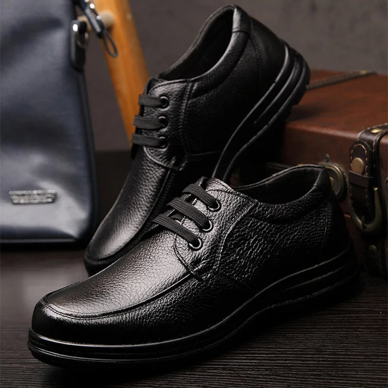 Genuine Leather Shoes Flat Mens Casual Shoes Cowhide Business Brand Male Footwear Soft Comfortable Black