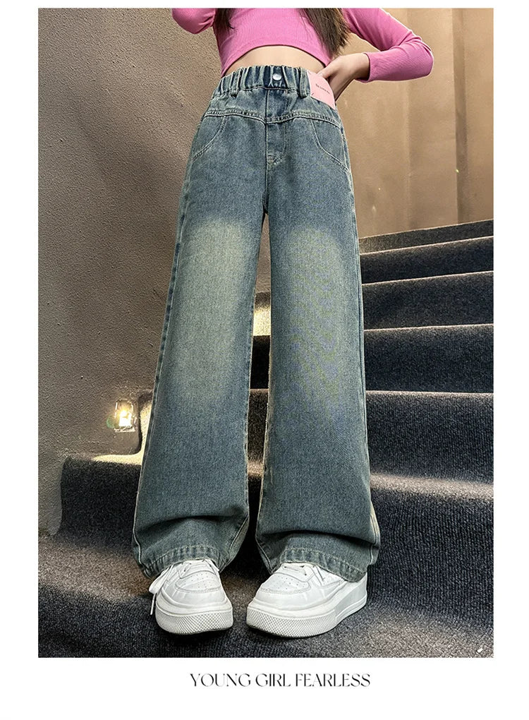 Korean Style Children Insulated Jeans for Girl Baby Warm and Thick Thermal Denim Pants for Girls Autumn Winter Trousers for Kids
