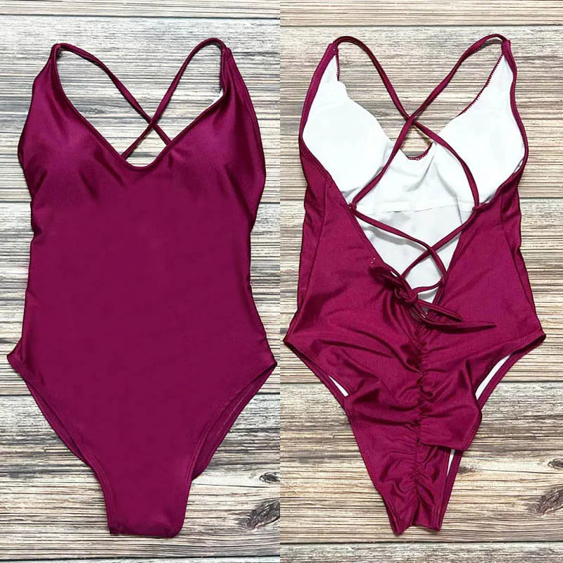 Sexy Padded One Piece Swimsuit Women Swimwear Solid Bathing Suit monokini Swimming Suit Summer Beachwear maillot de bain femme