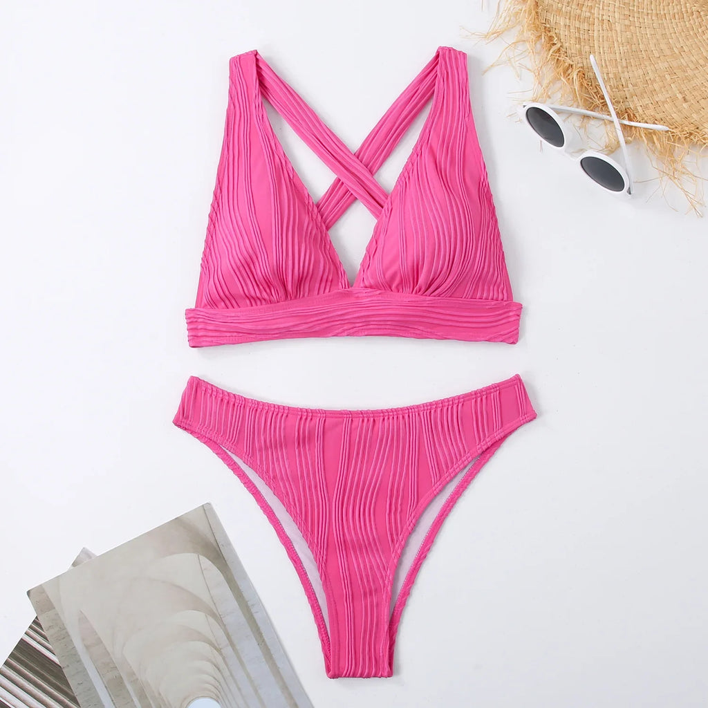 2025 Wrinkled Crinkled Bikini Women Swimwear Female Swimsuit Two-pieces Bikini Set High Cut Bathing Suit Swim Beach Wear Lady