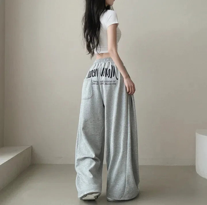 Women Bf Hip Hop Y2k Drawstring Printing Sweatpants Women Fashion Streetwear Sports Trousers Loose Casual Wide Leg Pants