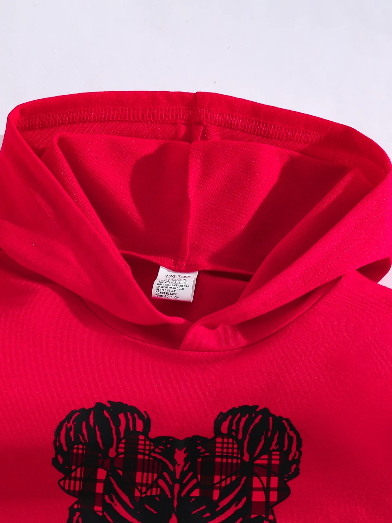 Girls Spring Autumn Fashion Set Red Cartoon Printed Hoodie And Red Plaid Halter Dress Outfit for Kids