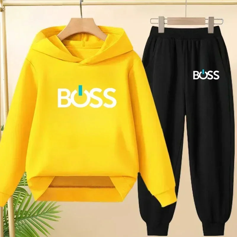 Spring Autumn Children Clothes Leisure Letter Print 2pcs Hoodie+Pants Tracksuits 3-13 Years Boys Girls Outfits Streetwears