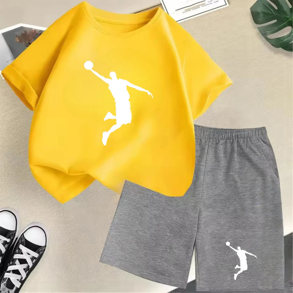Summer Short Sleeve Children's T-shirt Set Sports Fashion Boys Girls Shorts 2pcs Set Casual Brand Print Graphics Kid Set Outfits