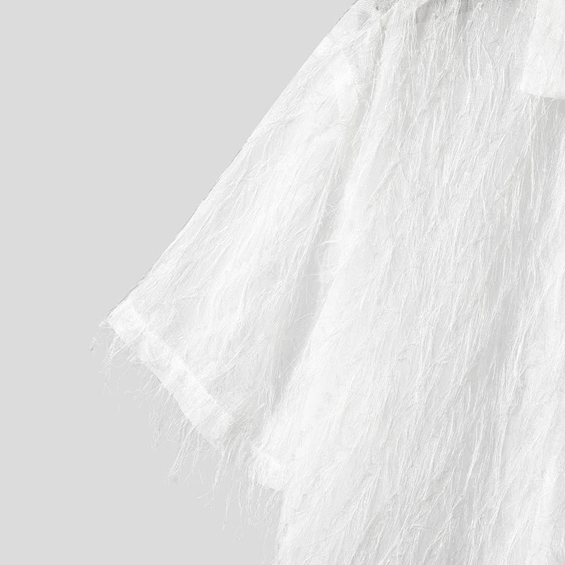 2024 Men Shirt Tassel Chiffon Transparent Lapel Short Sleeve Sexy Men Clothing Summer Streetwear Party Fashion Camisas INCERUN