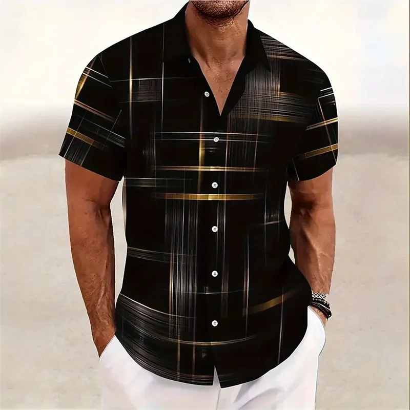Men's Geometric Plaid Button Shirt Casual Fashion Outdoor Vacation Street Trend Shirt 3D Printed Short Sleeve Shirt