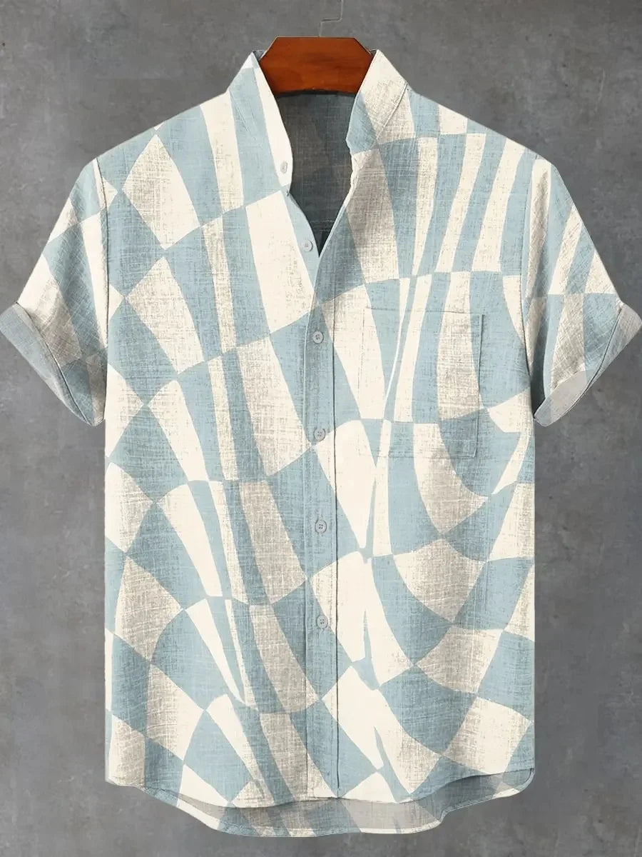 Chemise à manches longues et col montant pour homme, nouvelle collection printemps-automne, imprimée en 3D, rayures irrégulières