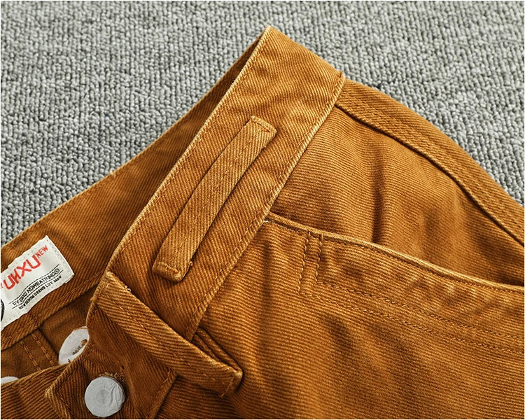 Retro heavy simple cargo pants men's loose straight leg casual pants pure cotton twill woven 3D vertical cut cone pants