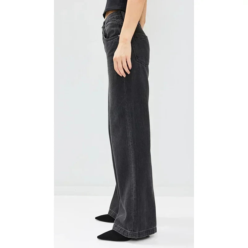 2025 Female Straight Leg Jeans Women Low Rise Stretch Gray Denim Pants Lady Solid Color Daily Office Cheap Long Jeans Trousers