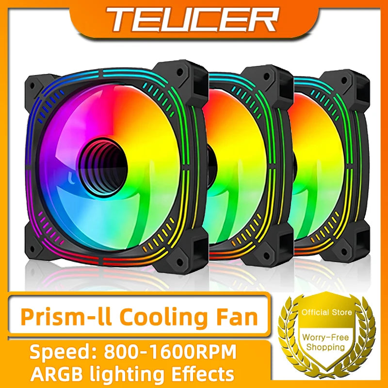 TEUCER Prism-2 1PCS/3PCS ARGB Case Fan, 120mm PWM 800-1600RPM 5V 3Pin RGB Gaming PC Cooling Fan