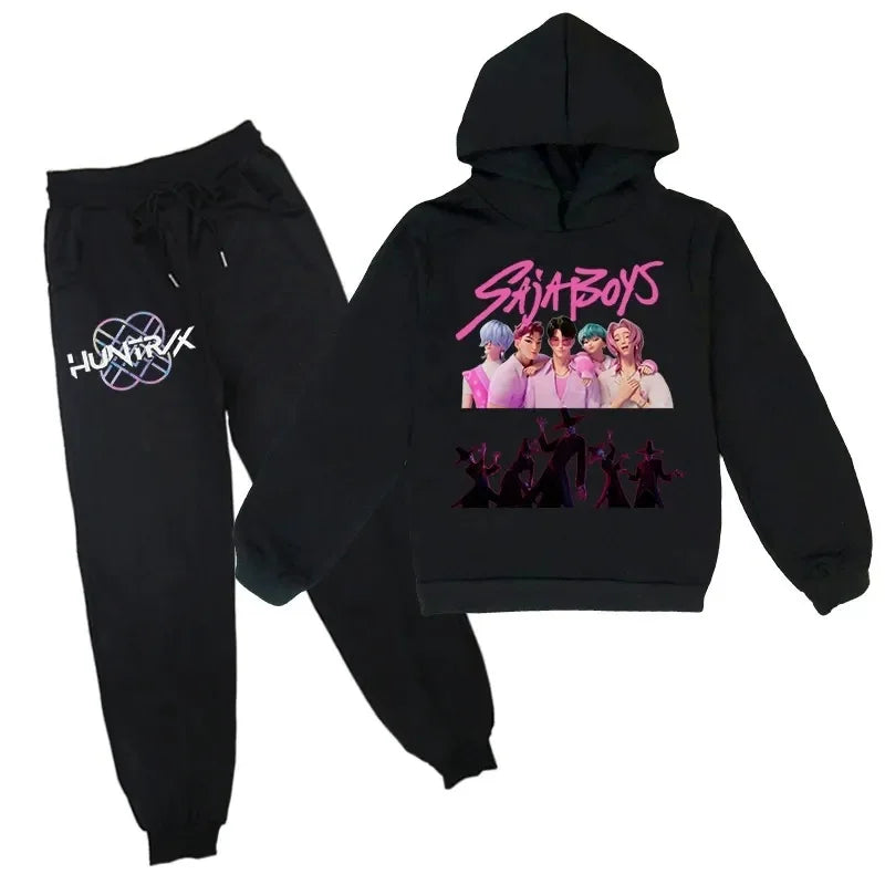 Children Hoodies Sets Kpop Demon Hunters Saja Boys Pullover Girls Boys Sweatshirts Anime Trucksuit Autumn Casual Kids Clothes