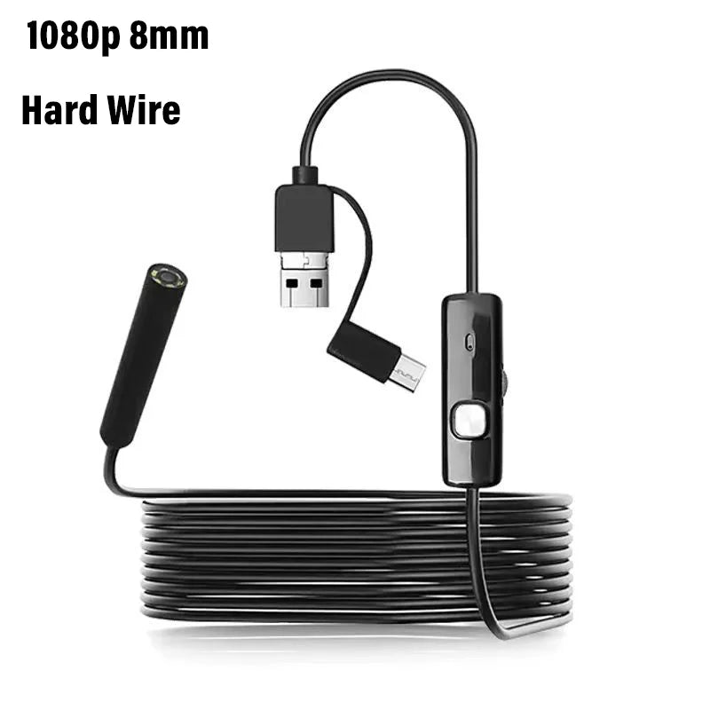 3 In 1 Automotive Boroscope Camera 1080p HD 8mm Industrial Inspection Endoscope Camera Pipeline Car Engine Probe For OTG Android