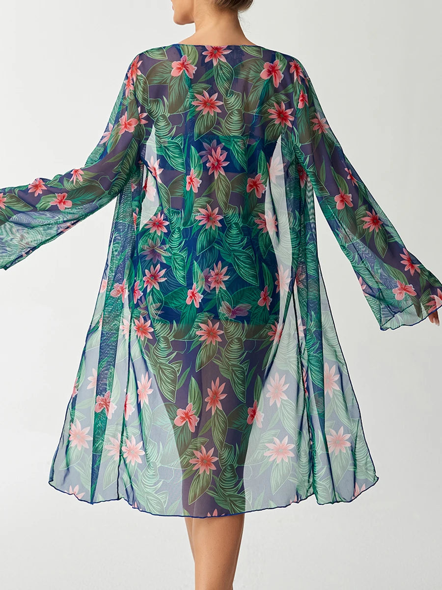 3 Pieces Strappy Bikinis 2026 With Kimono Swimsuit Women Printed High Waist Swimwear Female Bathers Bathing Swimming Swim Suit