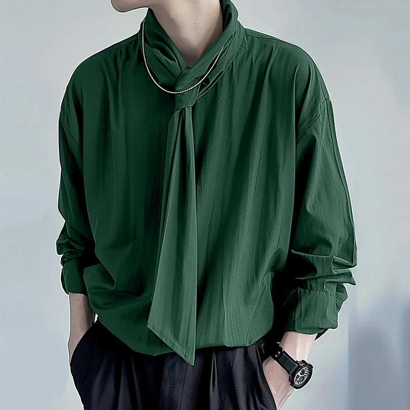 INCERUN Men Shirt Solid Color Lace Up Long Sleeve Loose Casual Men Clothing Streetwear 2024 Fashion Leisure Male Shirts S-5XL