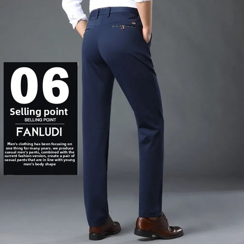 Elastic Waist Dress Pants Men, Professional Office Trousers Wrinkle Resistant, Spring Autumn Slim Fit Thin Business Chino Pants
