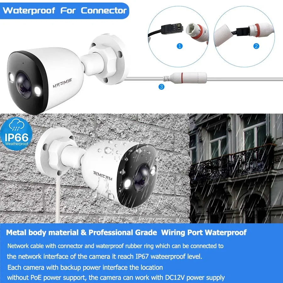 PoE IP Security Camera Outdoor with Audio 4K 5MP 4MP Surveillance Color Night Vision Fish eye ultra wide angle lens 1.6mm/2.8mm