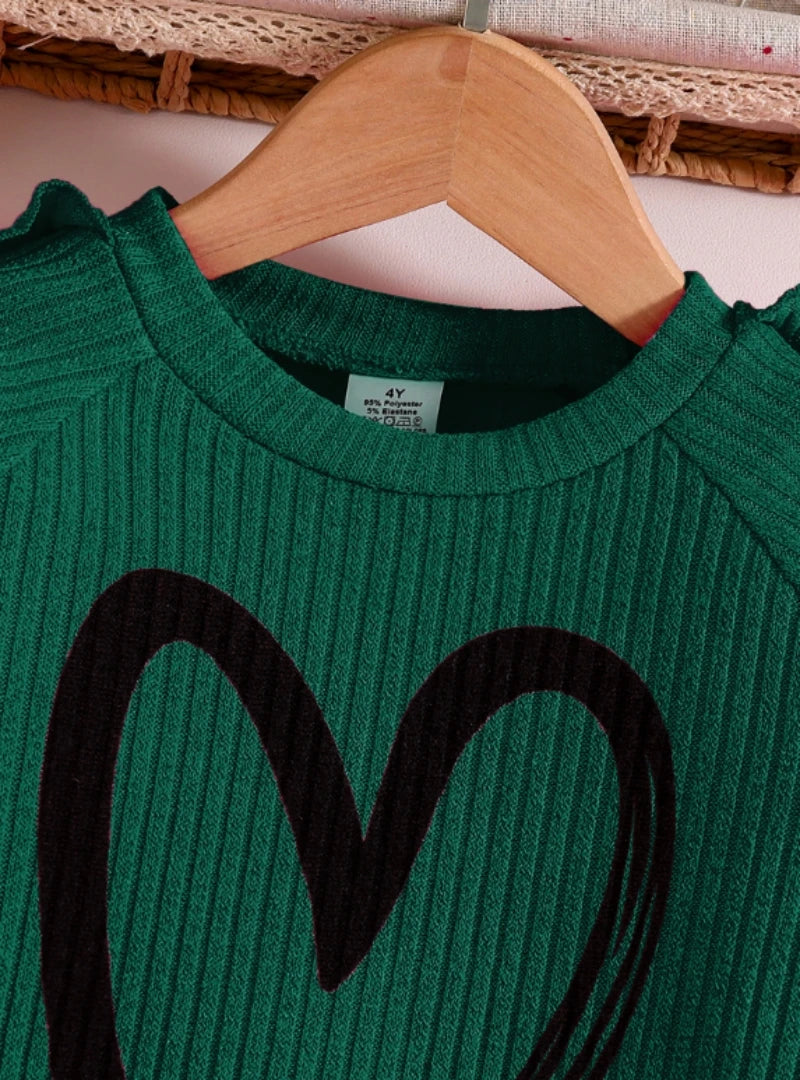 Spring and Autumn children fashion sports set girls sweater + casual pants two-piece girls cartoon heart printed clothing