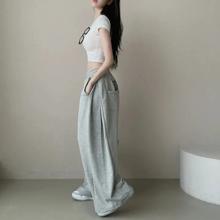 Women Bf Hip Hop Y2k Drawstring Printing Sweatpants Women Fashion Streetwear Sports Trousers Loose Casual Wide Leg Pants