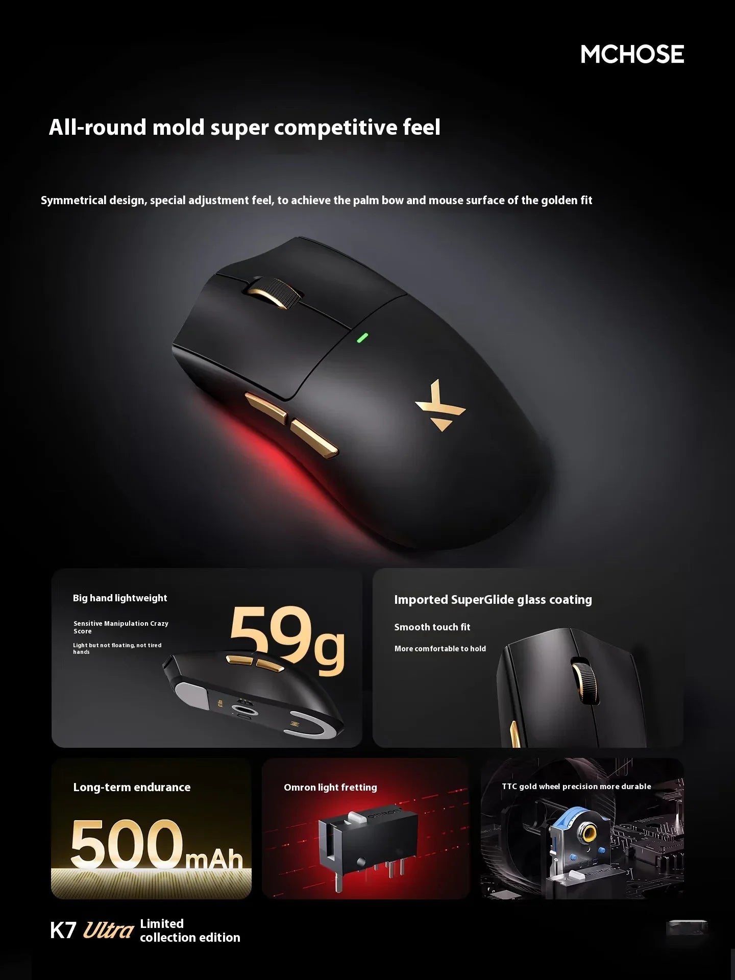 MCHOSE K7 Ultra Gaming Mouse PAW3950 Magnetic Wireless Charging Dual 8K Wired wireless Bluetooth connection Esports office