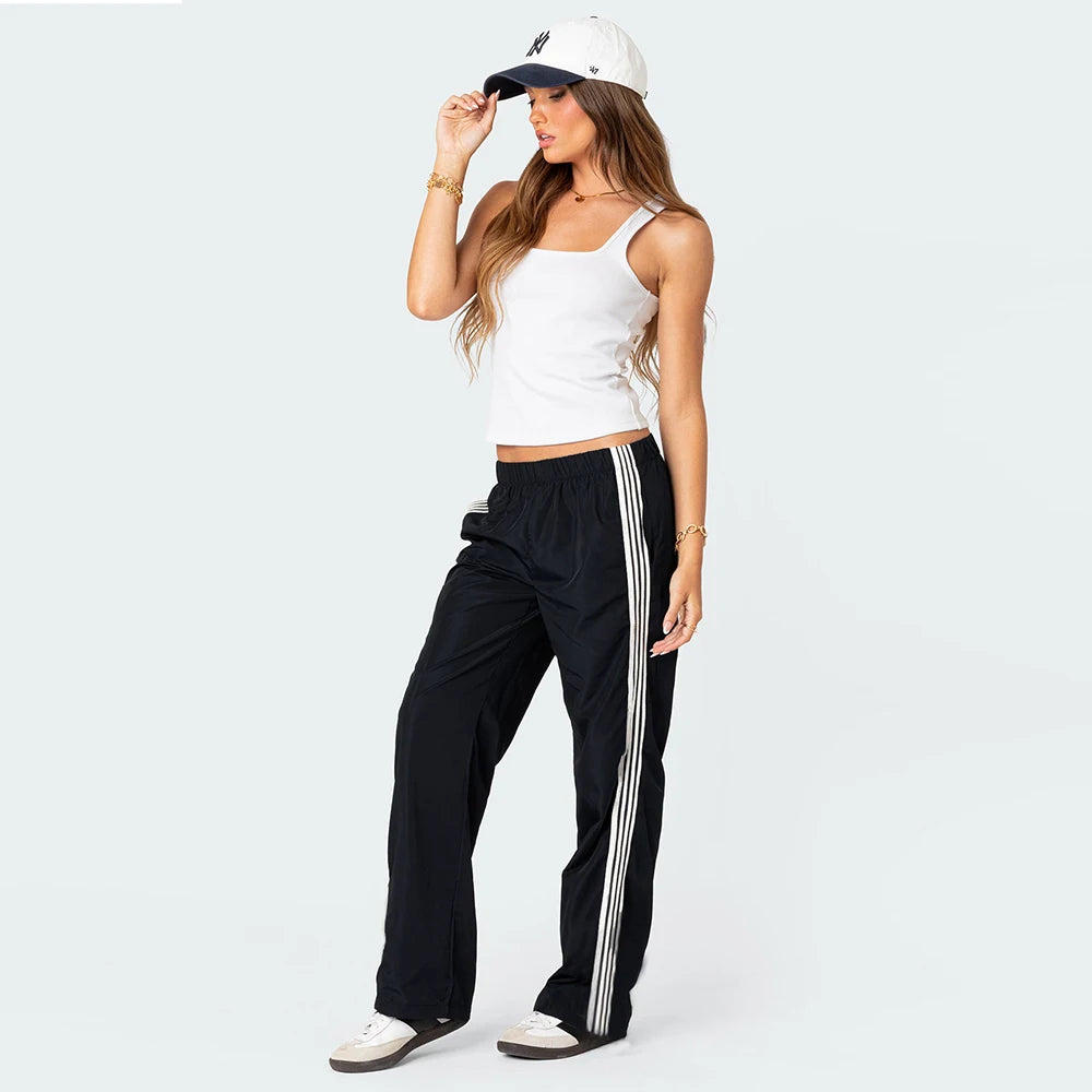 New Versatile Women's Pants Summer Streetwear Basic Straight Loose Casual Slim Trousers Lady Solid Simple Fashion Striped Pants