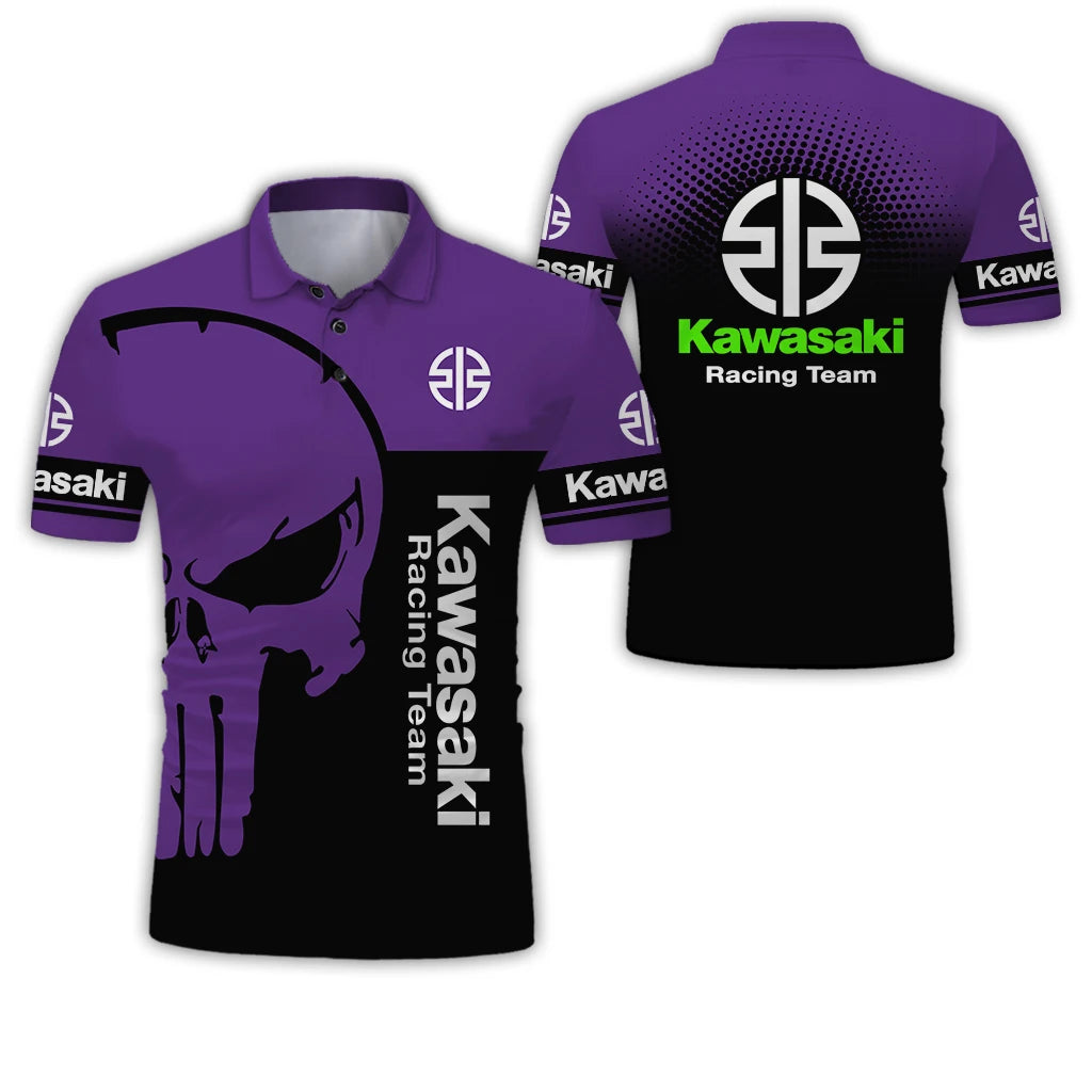 Kawasaki Motorcycle 2024 Summer Men's New 3D Printed Polo Shirt Men Street Casual Sports Fashion Button Unisex Polo Top