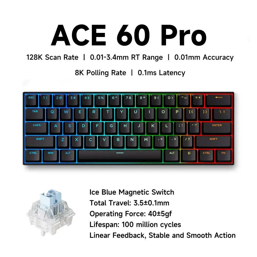 MCHOSE ACE68 Magnetic Keyboard 0.125ms 128K Sampling Rate Wired Mechanical ACE60 Pro for Gaming 0.01mm RapidTrigg 8000Hz SOCD/Rs