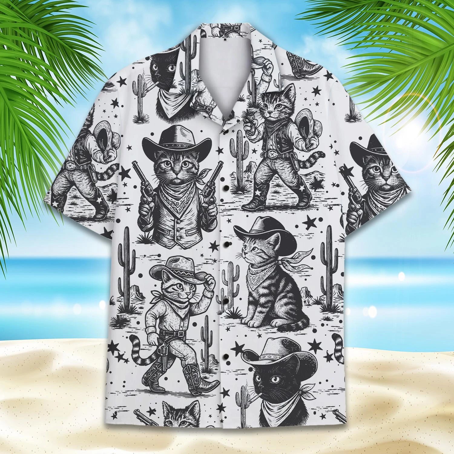 2025 Men's Hawaii Shirt 3D Printing Short Sleeve Western Cowboys Cat Casual For Men Shirts Clothes Harajuku Unisex Floral Blouse