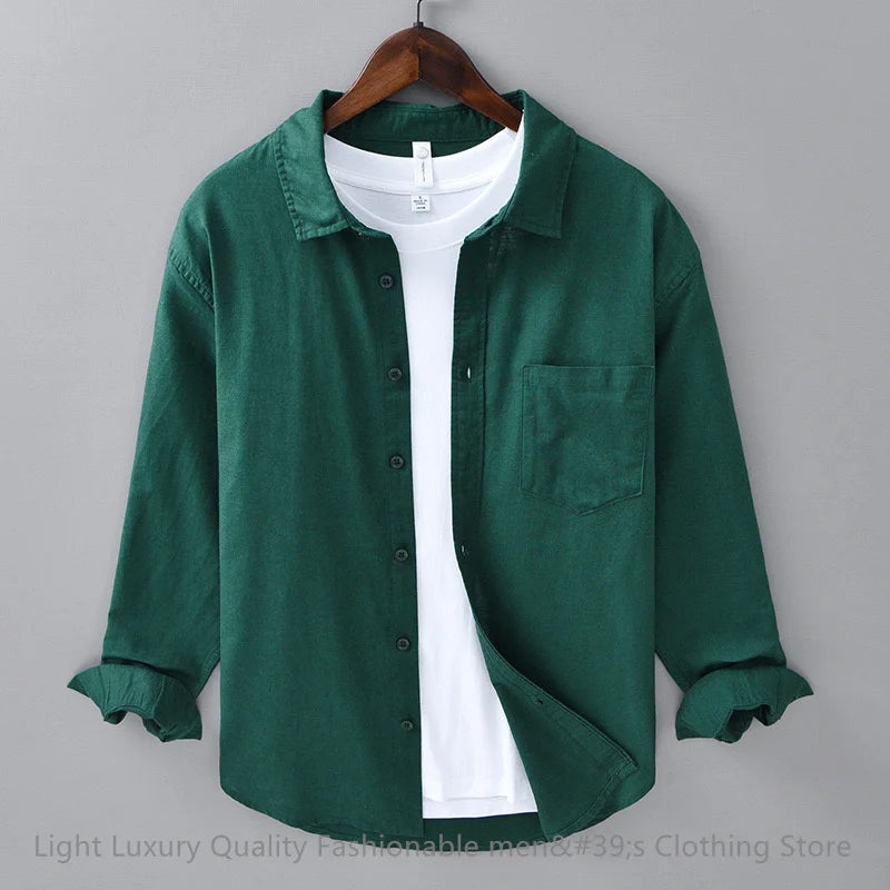11-color men's shirt linen long-sleeved shirt business leisure men's top outdoor shopping loose large size XS-6XL size